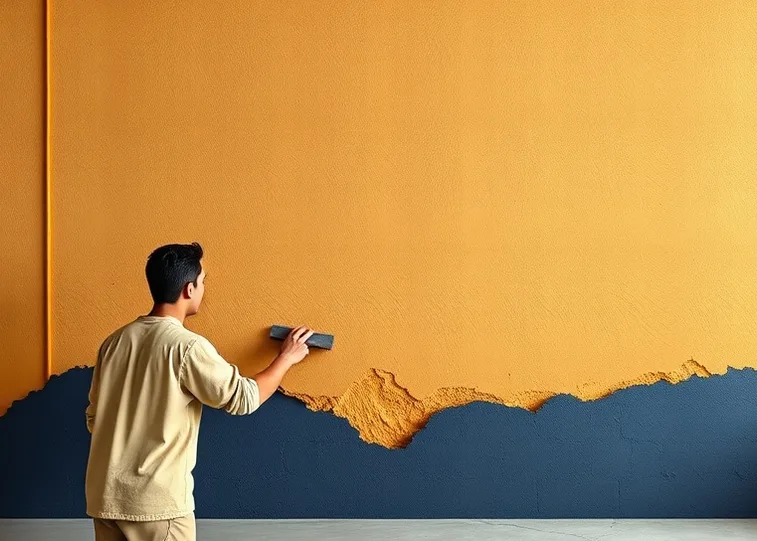 Application d'un enduit décoratif à la lisseuse sur un mur