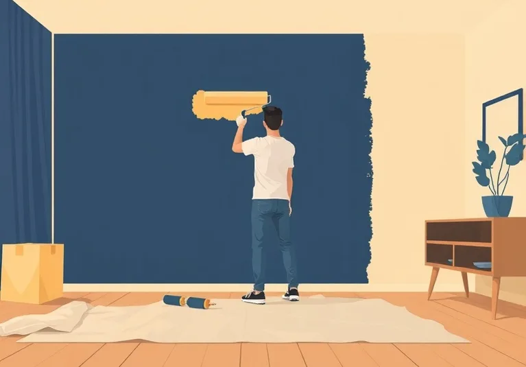 Peintre appliquant la peinture au rouleau sur un mur de salon