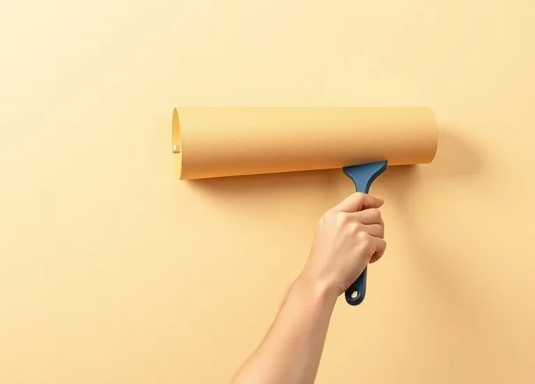Pose de papier peint, rouleau et brosse à maroufler